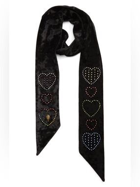 Kurt Geiger Heart Embellished Velvet Skinny Scarf OS